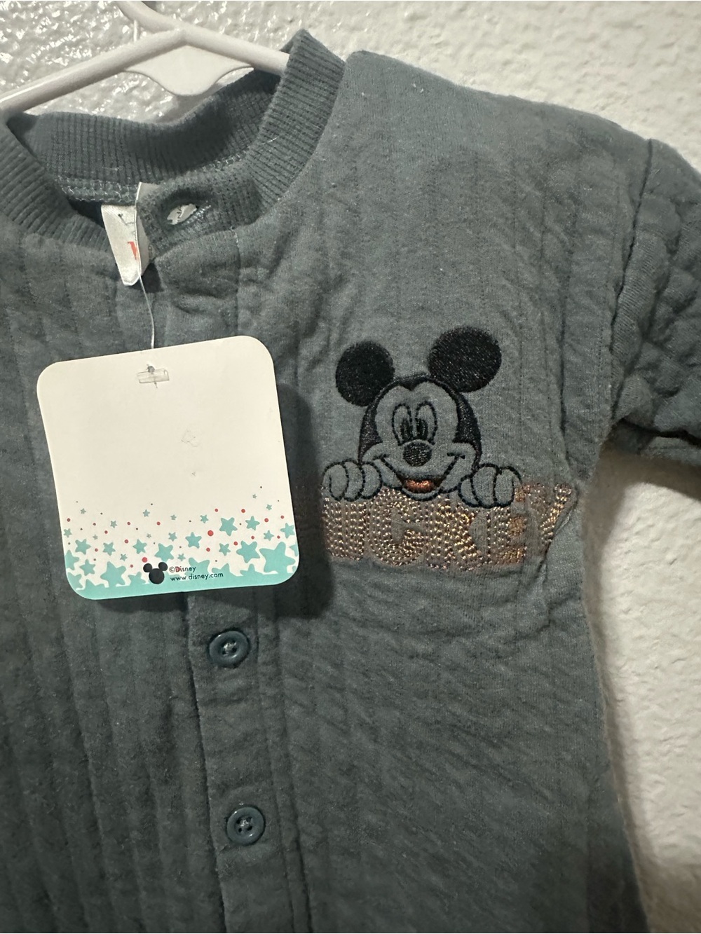 Disney Gray Quilted Mickey Embroidered One-Piece
